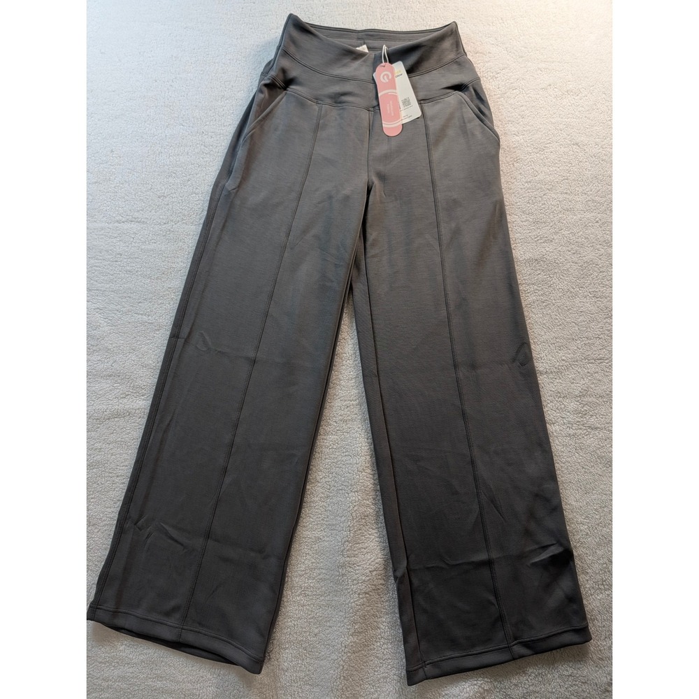 Glowmode FeatherFit Wide Leg Pants Charcoal Grey High Waisted Pintuck Seam XS